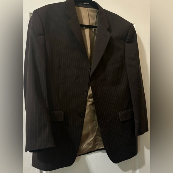 Calvin Klein Blazer Men's Dark Brown Pinstripe Blazer with Light Brown Interior - Picture 1 of 3